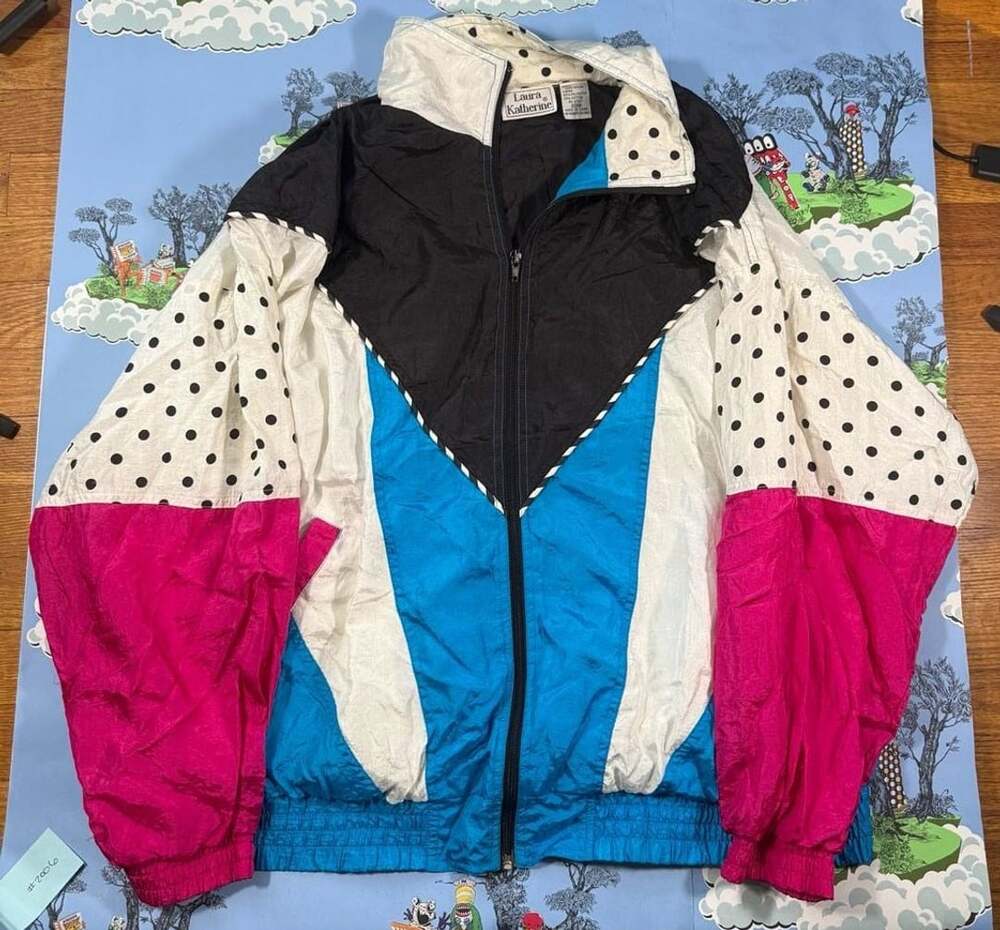 Laura Katherine Vintage 90s Colorblock Polka Dot Windbreaker Jacket
